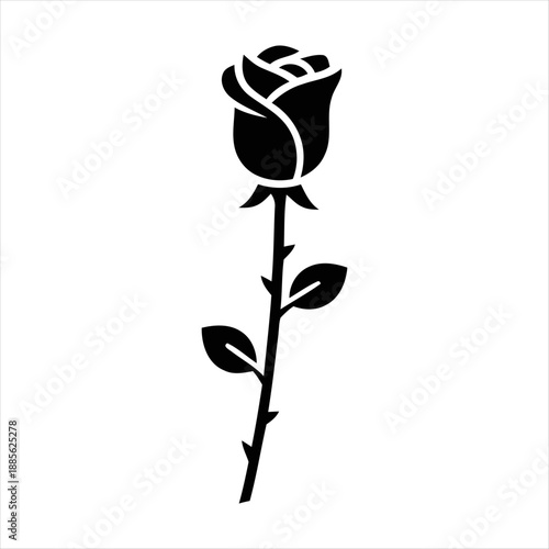 Single black rose stem with leaves