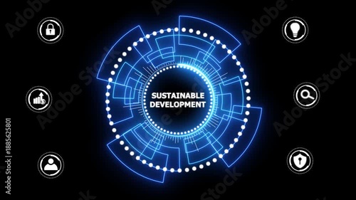 SUSTAINABLE DEVELOPMENT inscription, cloud technology concept. Business, Technology, Internet and network concept. glowing animation.