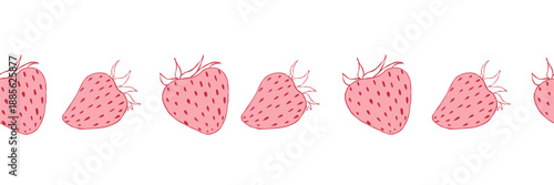 Valentine horizontal frame with simple strawberries. Decorative border in soft pink tones. Vector hand drawn illustration for cards, invitations, headers, Washi tape, scrapbooking