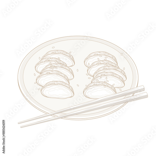 Vector Illustration logo Line art Chicken Char siu or Chicken Charsiu on a Plate