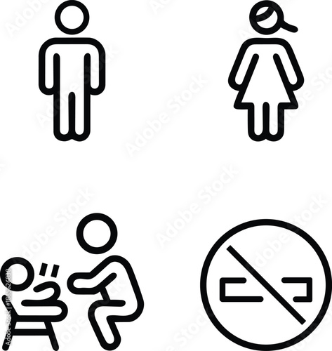 Collection of diverse pictograms representing people and common public place icons including no smoking symbol