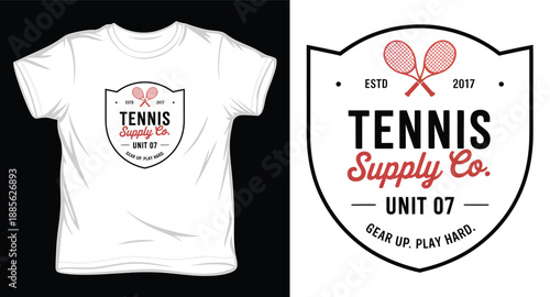 Minimalist tennis supply co unit 07 shield logo design with rackets for sportswear