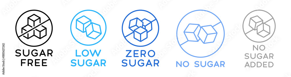 Fototapeta premium Sugar Free Icon Food Bages Vector Set. Collection Of Zero Sugar Stickers.