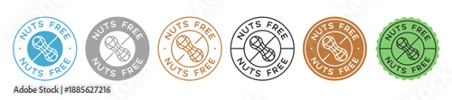 Nuts Free Icon Food Badge Signs Vector Set.