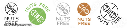 Nuts Free Icon Food Badge Signs Vector Set.