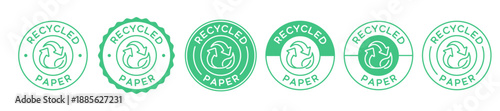 Recycled Paper Icon Sign Vector Design. Set Of Recycle Badges.