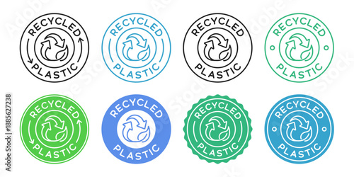 Recycled Plastic Icon Sign Vector Design. Set Of Recycle Pet Badges.
