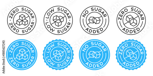 Sugar Free Icon Food Bages Vector Set. Collection Of Zero Sugar Stickers.