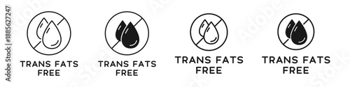 Trans Fat Free Icon Badges Set Vector Design.