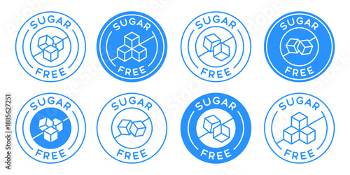 Sugar Free Icon Food Bages Vector Set. Collection Of Zero Sugar Stickers.