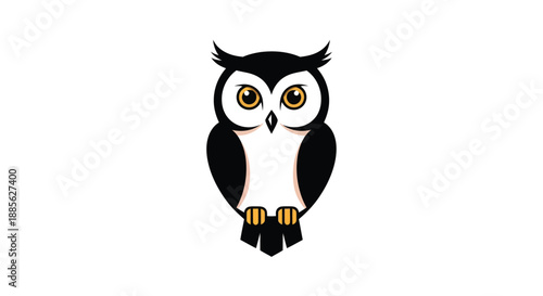 Stylized owl with large yellow eyes