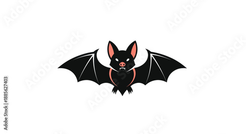 Cartoon bat with spread wings, black and pink