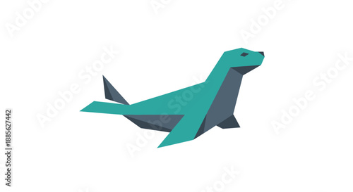 Low poly teal and grey seal