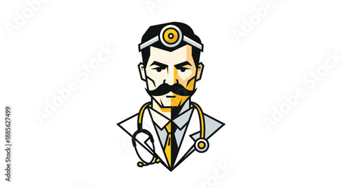 Graphic of doctor with head mirror and stethoscope