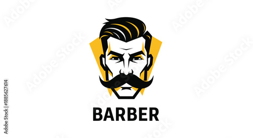 Barber logo Stylized man's face with hair and mustache