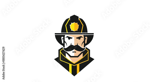 Vector illustration of a serious firefighter