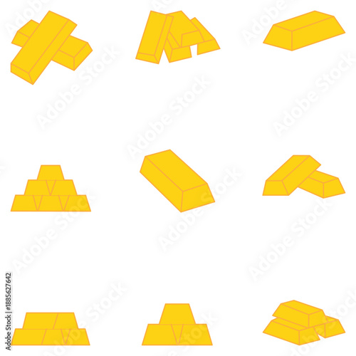 Gold Bars Icon Collection – Shiny Bullion Stack, Wealth and Investment Symbols in Outline, Solid and Colorful Vector Styles