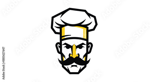 Illustrated face of chef with mustache and toque