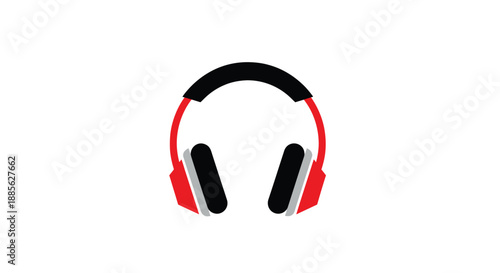 Stylized headphones with red frame and black cushions