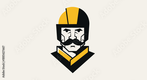 Geometric man with mustache, helmet