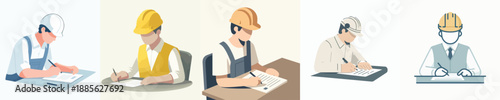 A Male Worker Writing at a Desk Vector Illustration