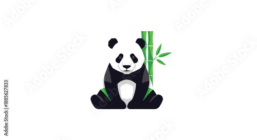 Cartoon panda sitting by bamboo shoots