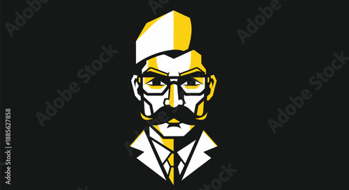 Stylized portrait of a man with a mustache in yellow and white on black