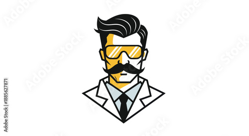 Man with shades, mustache, in suit, geometric style