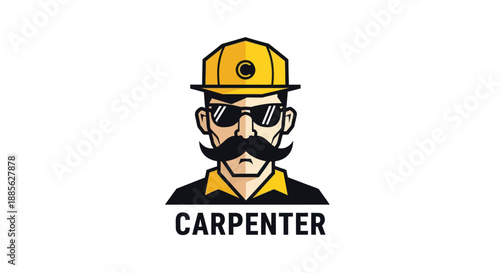 Cartoon carpenter portrait wearing shades and a hard hat
