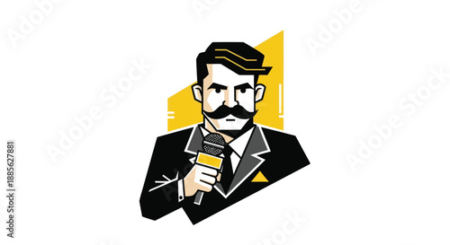 Stylish stylized man with microphone