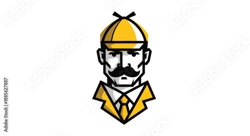 Cartoon detective illustration in a suit with a hat