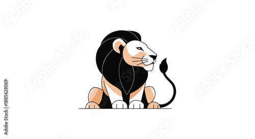 Cartoon illustration of a seated lion with black mane