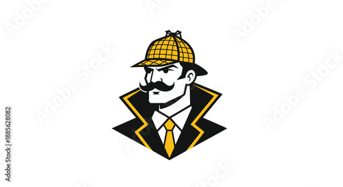 Cartoon detective with a deerstalker hat and a mustache