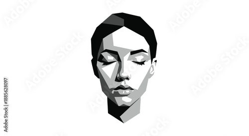 Polygon art Woman with eyes closed, grayscale