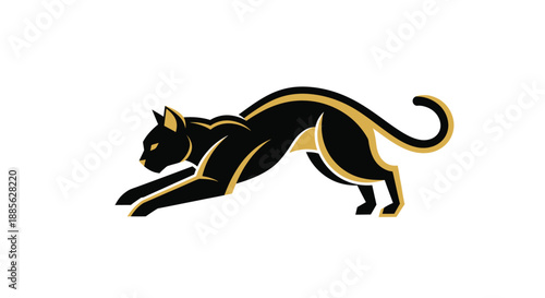 Striking black panther, gold accents, stylized and poised to pounce
