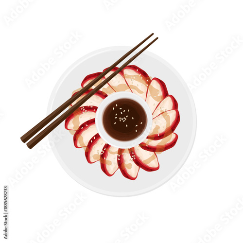 Vector Illustration logo Clip art Top view Chicken Char Siu with Soy Sauce