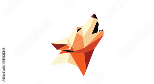 Geometric fox head, howling upward in warm tones
