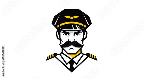 Stern-faced pilot in black/gold uniform