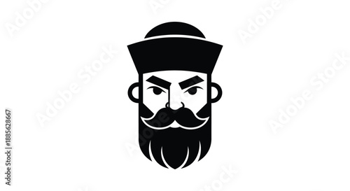 Black icon of stern man with beard and hat