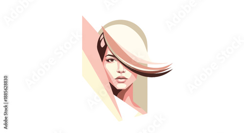 Stylish flat portrait of a woman with flowing blonde hair