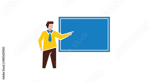 Figure pointing to blue framed space