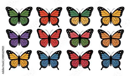 Flying Butterflies Vector Collection Colorful Nature Design Set