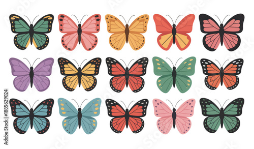 Colorful Butterfly Vector Set with Flying Insects Collection