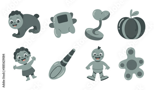 Gray Color Learning Flash Card Vector Set for Preschool Children