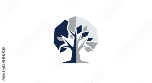 Geometric tree. Split into two tone shades, it showcases a modern art style