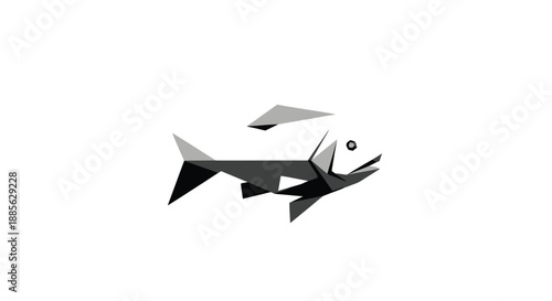 Low-poly fish design, grayscale tones