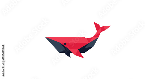 Geometric whale design in red and grey