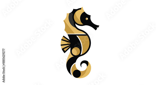 Stylized seahorse icon in black and gold