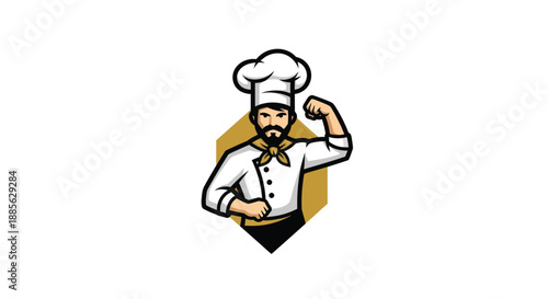 Buff chef flexing arm