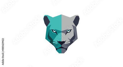 Geometric animal head, half teal, half gray
